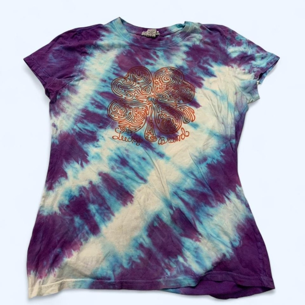 Lucky Brand Purple Blue Tie Dye Shamrock T-Shirt XL